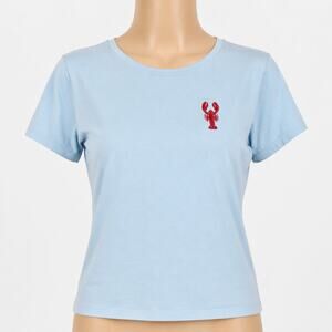 ICONE Par Simons Vision Light Blue Organic Cotton Lobster Graphic T-Shirt  XS